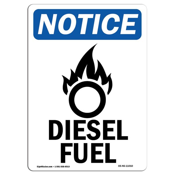 Signmission OSHA Sign, 14" H, 10" W, Rigid Plastic, Diesel Fuel Sign With Symbol, Portrait, 1014-V-11010 OS-NS-P-1014-V-11010 - main